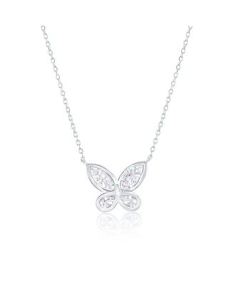 Sterling Silver Multi-cut Cluster Cubic Zirconia Butterfly Pendant Necklace