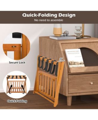 Luggage Racks Set of 2 with Storage Shelf &amp; 5 Nylon Straps Luggage Holder