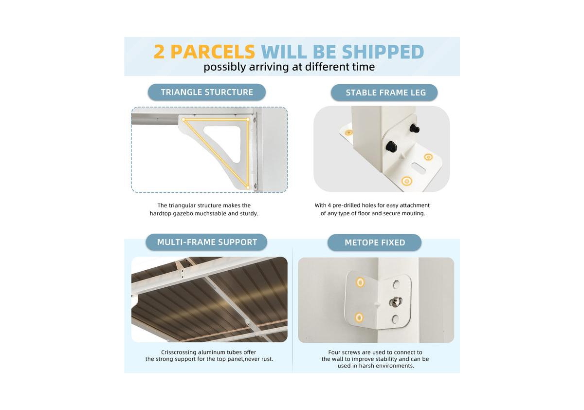 Aecojoy 20'x10' Wall Mounted Gazebos Pergola