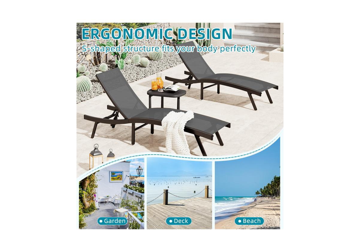 Aecojoy Outdoor Chaise Lounge, All Weather Pool Lounge Chairs Ergonomic Design