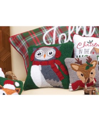Winter Owl Wearing Ear Muff and Scarf Christmas Accent Pillow, 12" x 12"