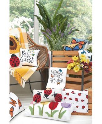 Sunflower & Bee Hooked Accent Pillow, 18" x 18"