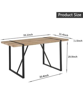 5-Piece Modern Dining Table Set, 55" Mid-Century Kitchen Table with Upholstered Chairs, Wood & Metal Dining Room Set for 4
