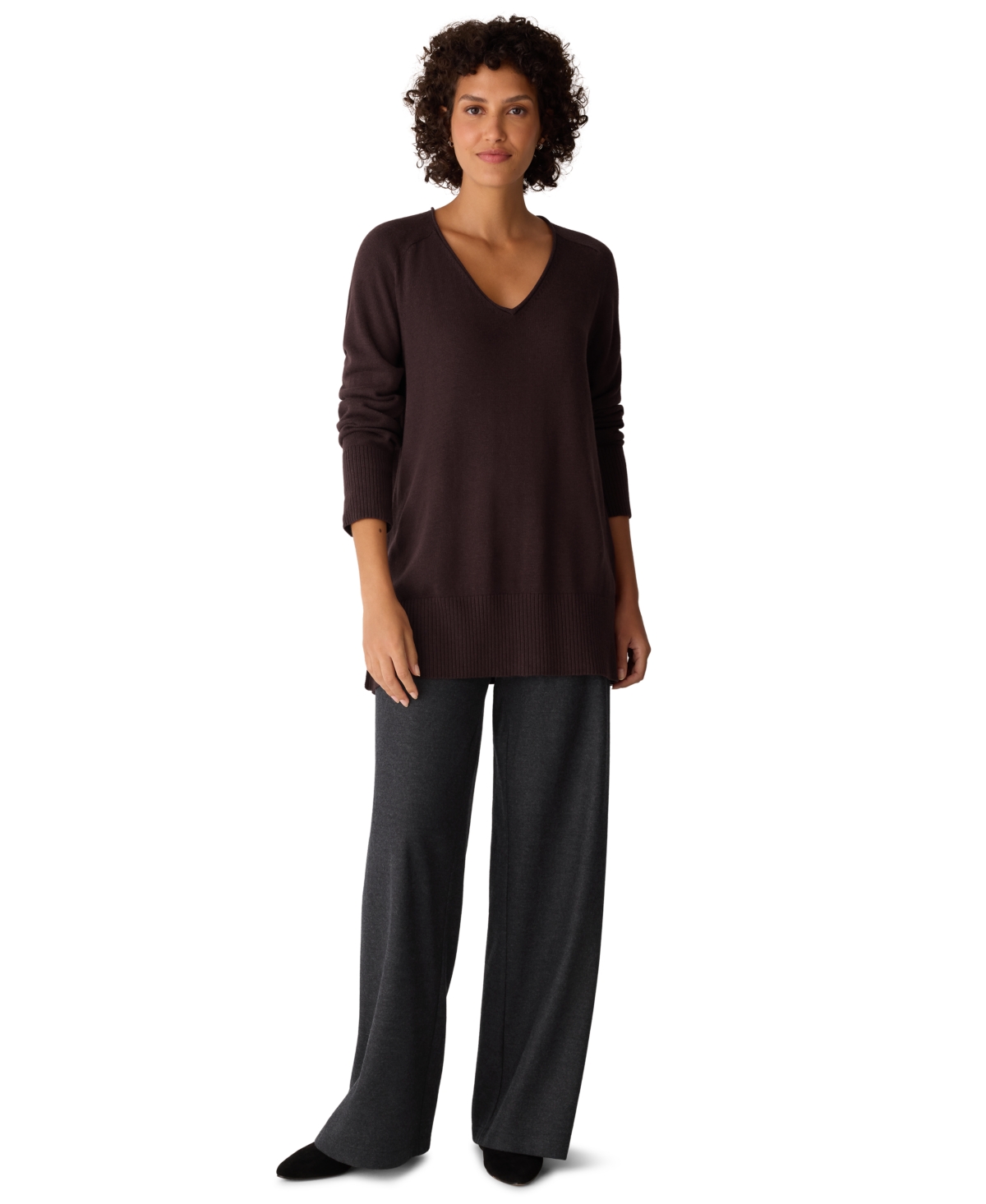 Eileen Fisher Women's V-neck Long-sleeve Sweater In Brown