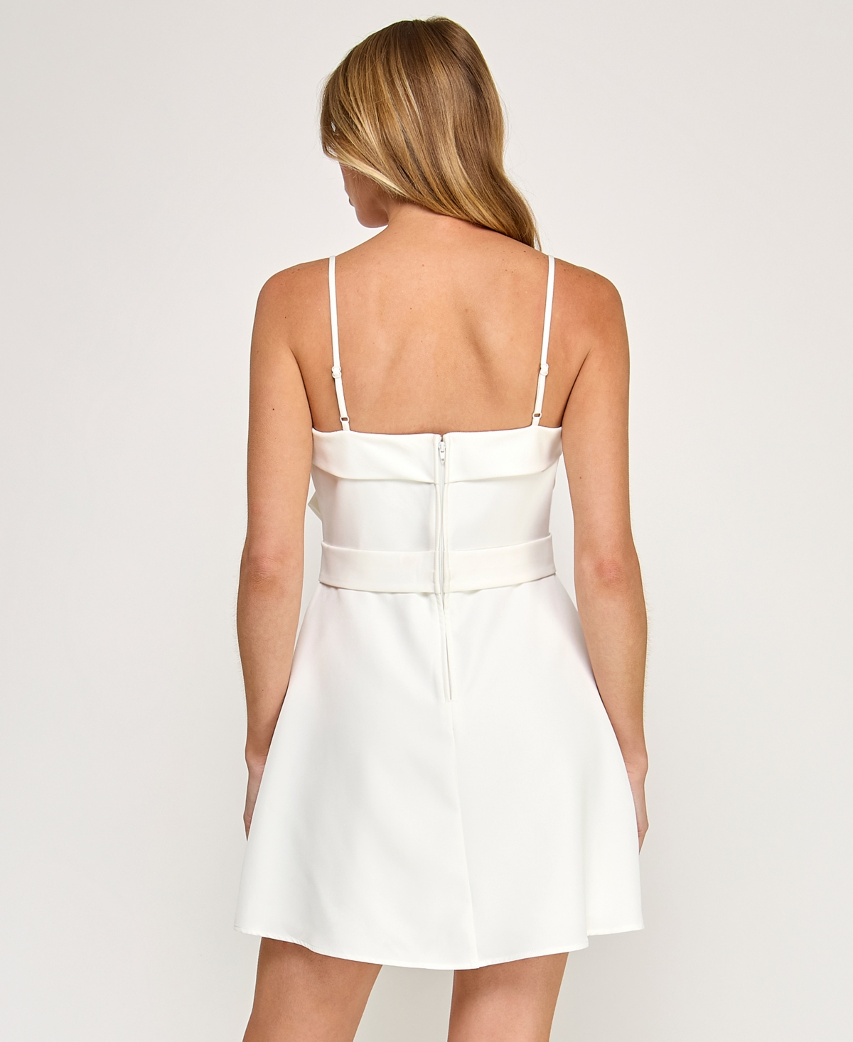 Seni & Cade Juniors' Laguna Bow Embellished Square Neck Dress In White