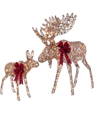 2-Piece Moose Family Lighted Christmas Yard D&eacute;cor Set w/ 170 LED Lights, Stakes, Zip Ties