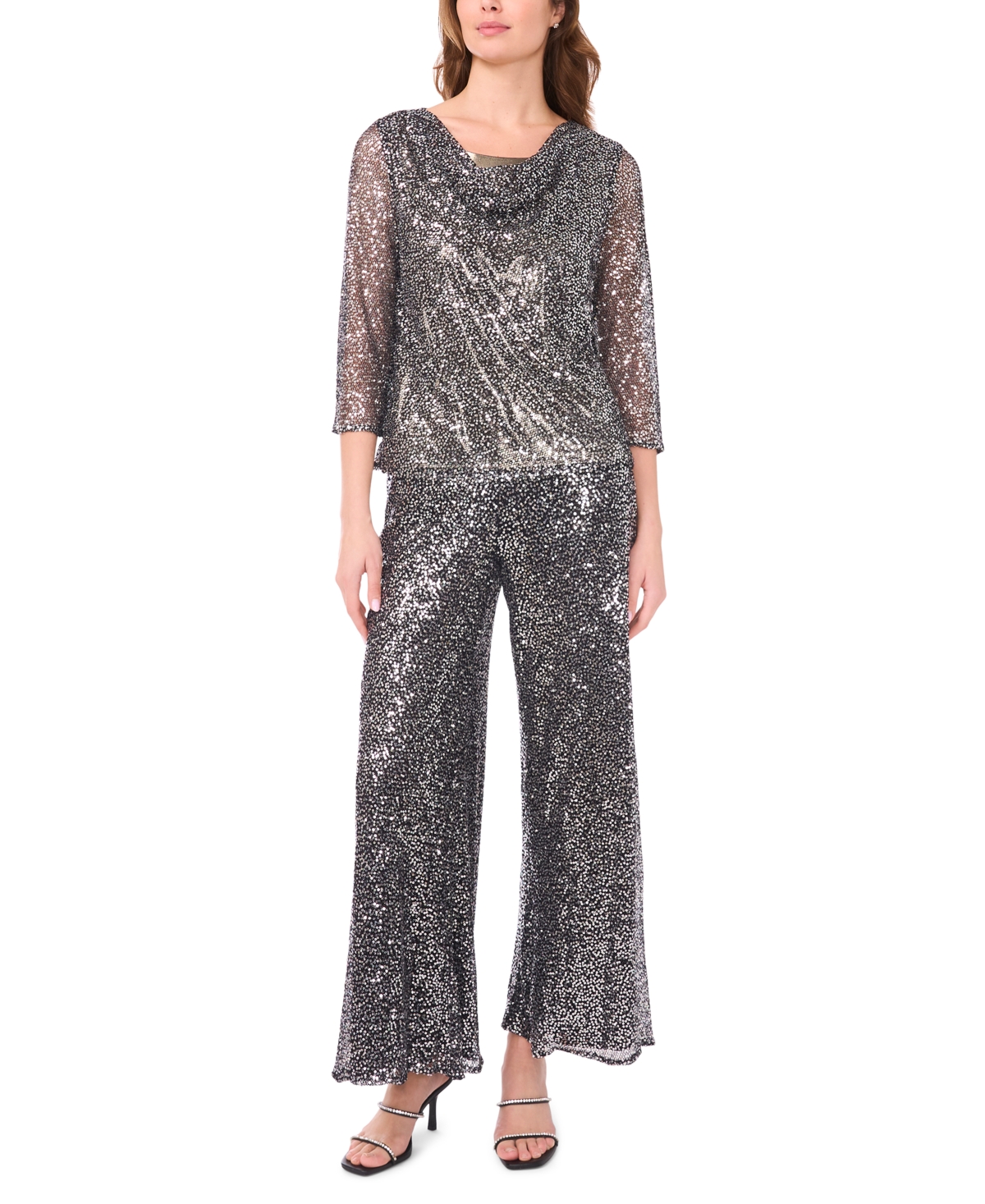 Msk Women's Drape Neck Sequin Blouse In Gray