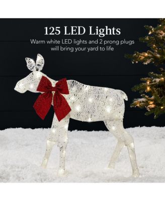 4ft 2-Piece Lighted 2D Christmas Moose Set Outdoor Decor w/ 125 LED Lights, Stakes