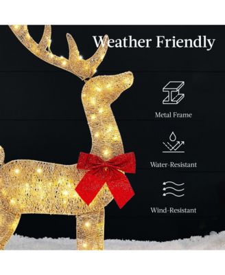 Lighted 2D Reindeer & Sleigh Set Outdoor Decor w/ Warm White LED Lights