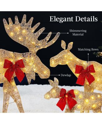 4ft 3-Piece Lighted 2D Christmas Moose Set Outdoor D&eacute;cor w/ 195 LED Lights, Stakes