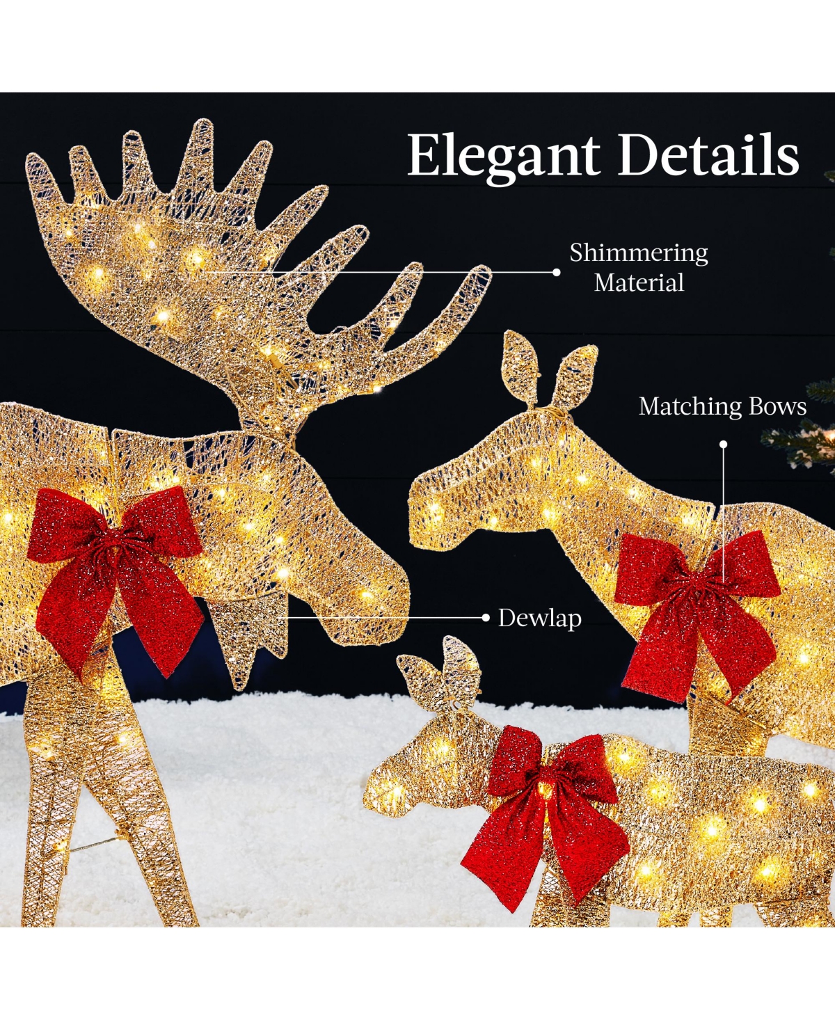Best Choice Products 4ft 3-Piece Lighted 2D Christmas Moose Set Outdoor Decor w/ 195 Led Lights, Stakes