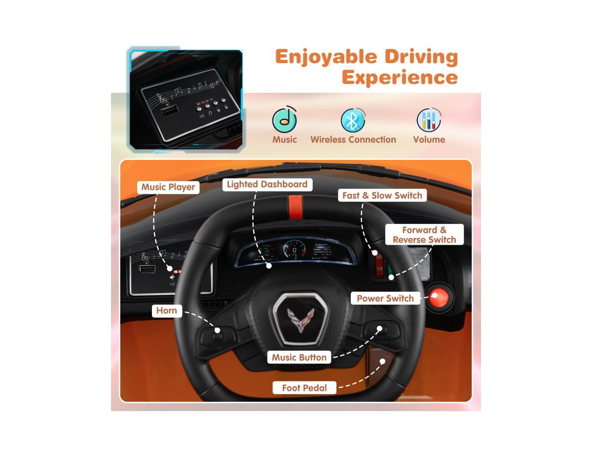 Boyel Living 12V Electric Kids Ride On Car Licensed Chevrolet Corvette C8 with Remote Control Ages 3+ Years Old