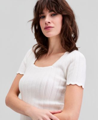 Women's Pointelle Short-Sleeve Sweater