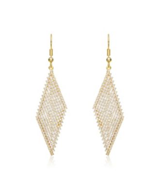 Sterling Silver 14K Gold Plated with White Cubic Zirconia Mesh Dangle Drop Earrings