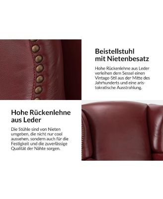 Helmuth Genuine Leather Wingback Armchair with Solid Wood Legs