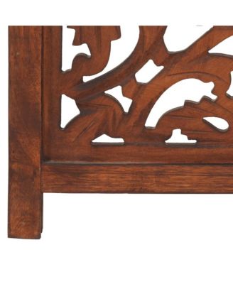 47.2"x65" 3-Panel MDF and Solid Mango Wood Hand Carved Room Divider