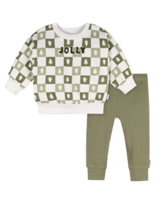 Baby Boys' 2-Piece Sweatshirt and Pant Set, Green Christmas