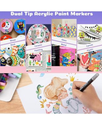 Acrylic Paint Markers, 36 Colors Dual Tip Paint Markers, Multi-Purpose Paint Pen for Rock Painting, Glass and DIY Crafts Making Art Supplies