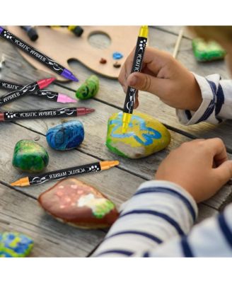 12 Colors Double-Ended Acrylic Marker Pens, Non-Transparent Paper and Stackable Color Pigment Paint Pens for Rock Painting, Wood and Canvas