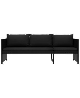 Garden Sofa Black Poly rattan 3-Seater Removable Covers
