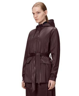Women's Tie-Waist Snap-Front Hooded Rain Coat