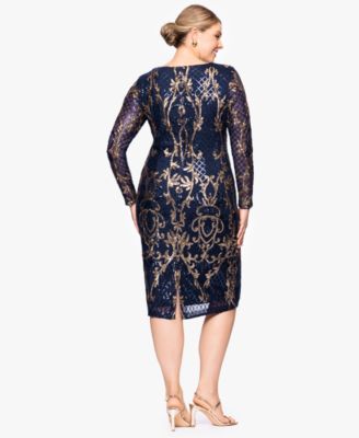 Plus Size Sequin Long-Sleeve Midi Dress