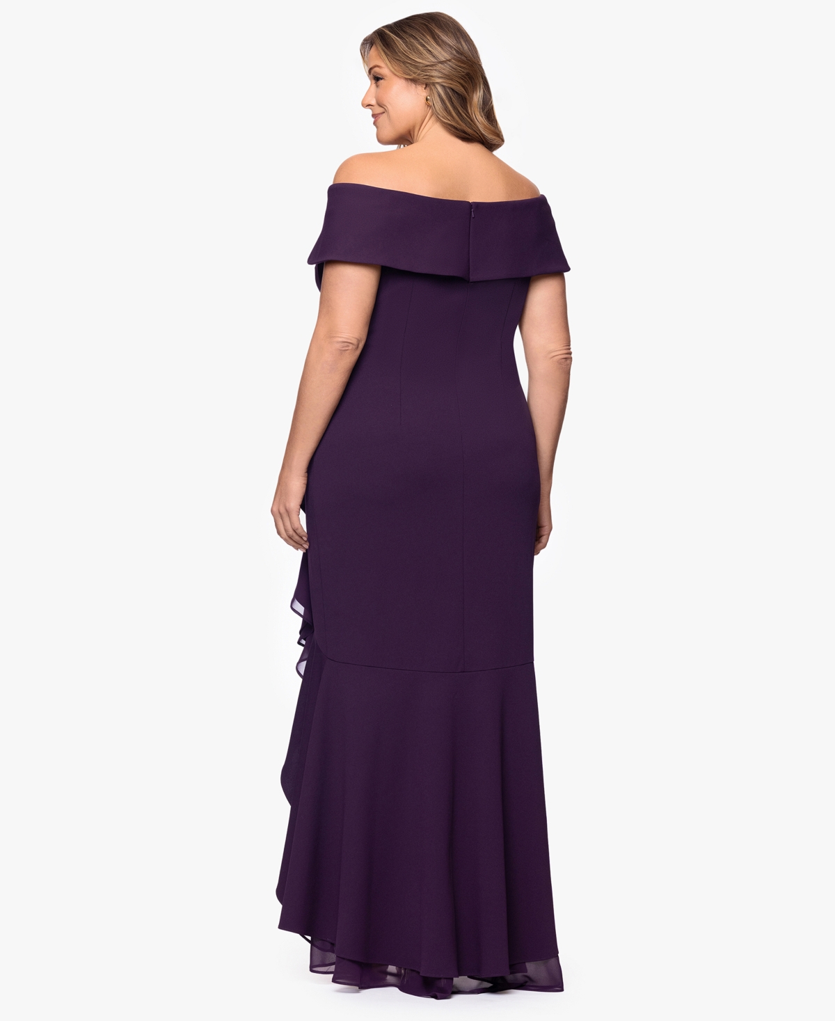 Betsy & Adam Plus Size Off-the-shoulder Fit & Flare Dress In Purple