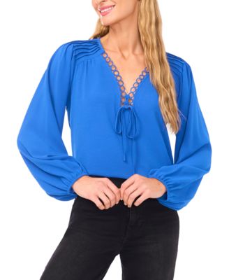 Women's Circular Trim Pin-Tuck Long Sleeve Top