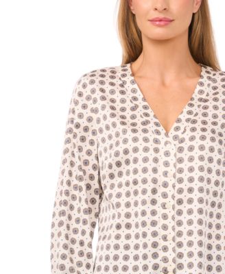 Women's V-Neck Button-Down Lace Flounce Top