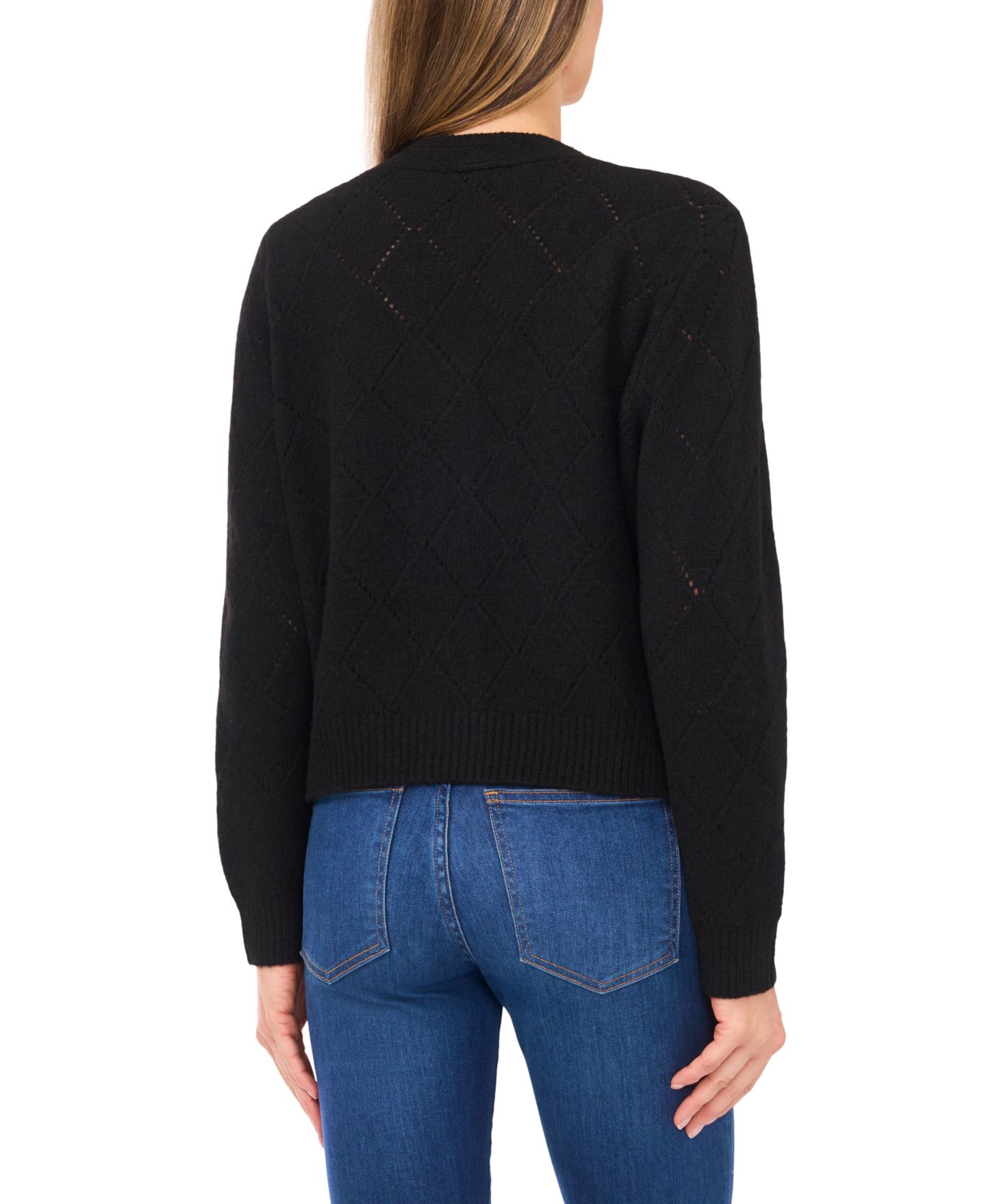 Женский кардиган CeCe Flower Embroidery Long-Sleeve Cardigan, цвет: Насыщенный чёрный — фото 3
