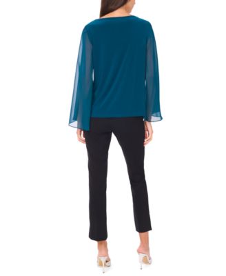 Women's Crystal-Embellished Flutter-Sleeve Top