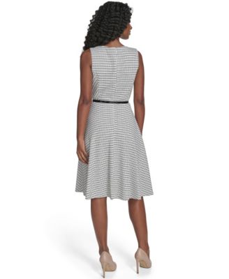 Women's Sleeveless Pick Stitch Knit Belted Midi Dress