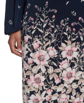 Women's Balloon-Sleeve Border Print Jersey Shift Dress