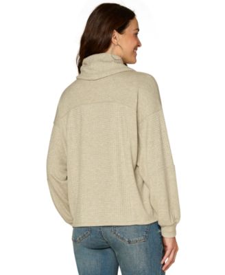 Petite Cowl Neck Ties Mix Media Knit Top