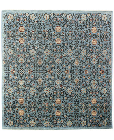 Macy's Fine Rug Gallery, One of a Kind, Manali B600163 Light Blue 7'8'' x 8'3'' Square Hand-Knotted Rug