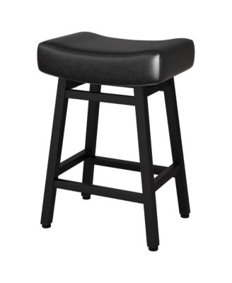 24 Inches Bar Stools Set of 3, Saddle Kitchen Stools with PU Leather Cushion Counter Height Barstools for Kitchen Dining Cafe