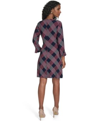 Women's Plaid 3/4-Sleeve Shift Dress 