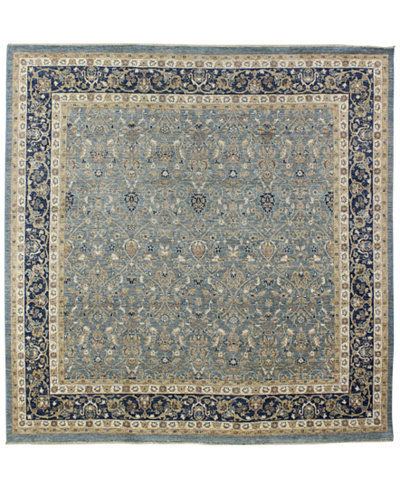 Macy's Fine Rug Gallery, One of a Kind, Manali B600170 Light Blue 8' x 8'1'' Square Hand-Knotted Rug