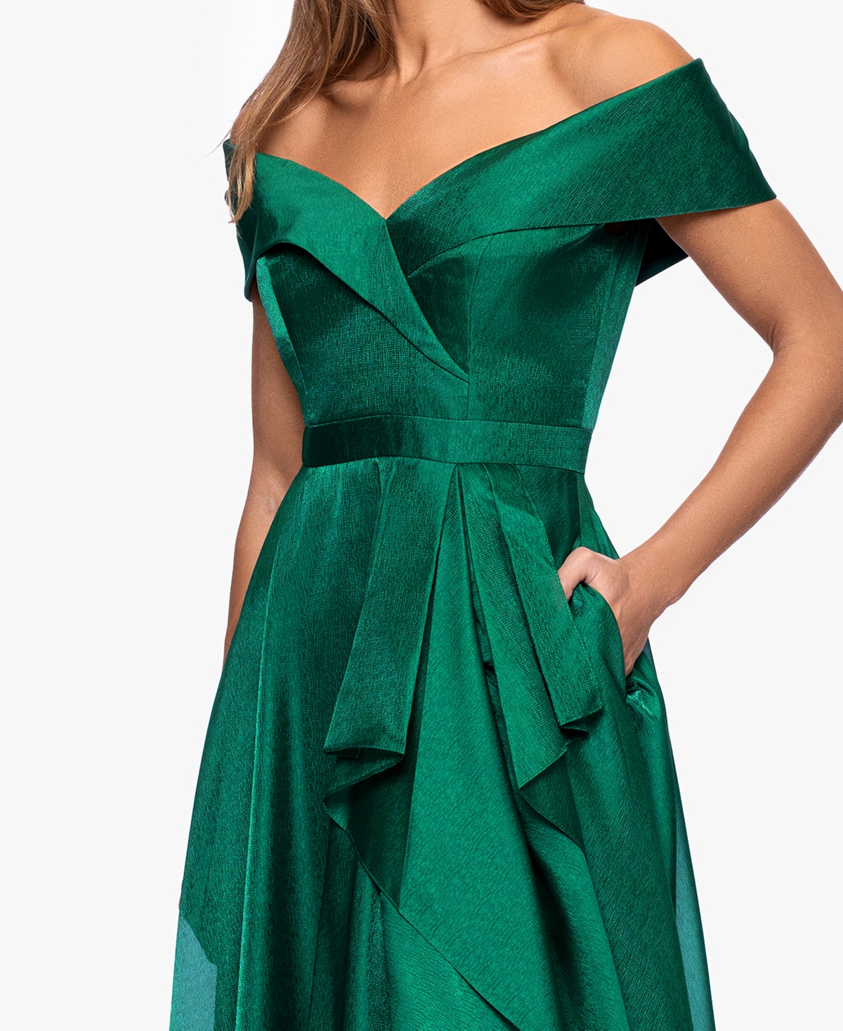 Xscape Women's Sweetheart Neck Off-The-Shoulder Ruffle Long Dress