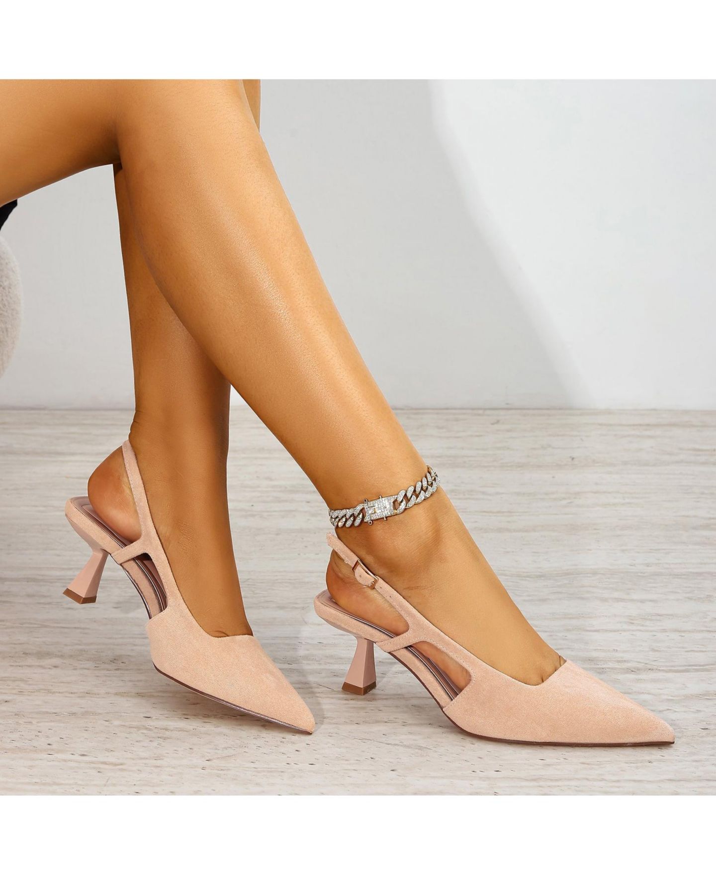 Женские туфли BERNESS Cleopatra Faux Suede Slingback Kitten Heels, цвет: Бежевый — фото 3