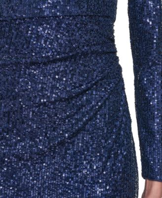 Petite Social Sequin Asymmetrical Neck Dress