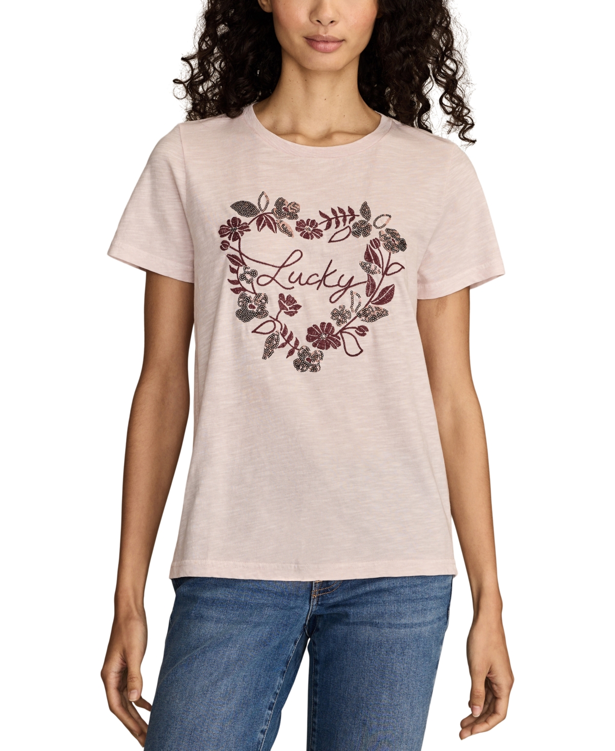 Lucky Brand Women's Floral Heart Classic Crewneck T-shirt In Neutral