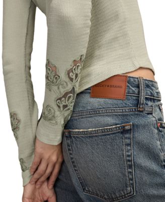 Women's Cutwork Notch Neck Top