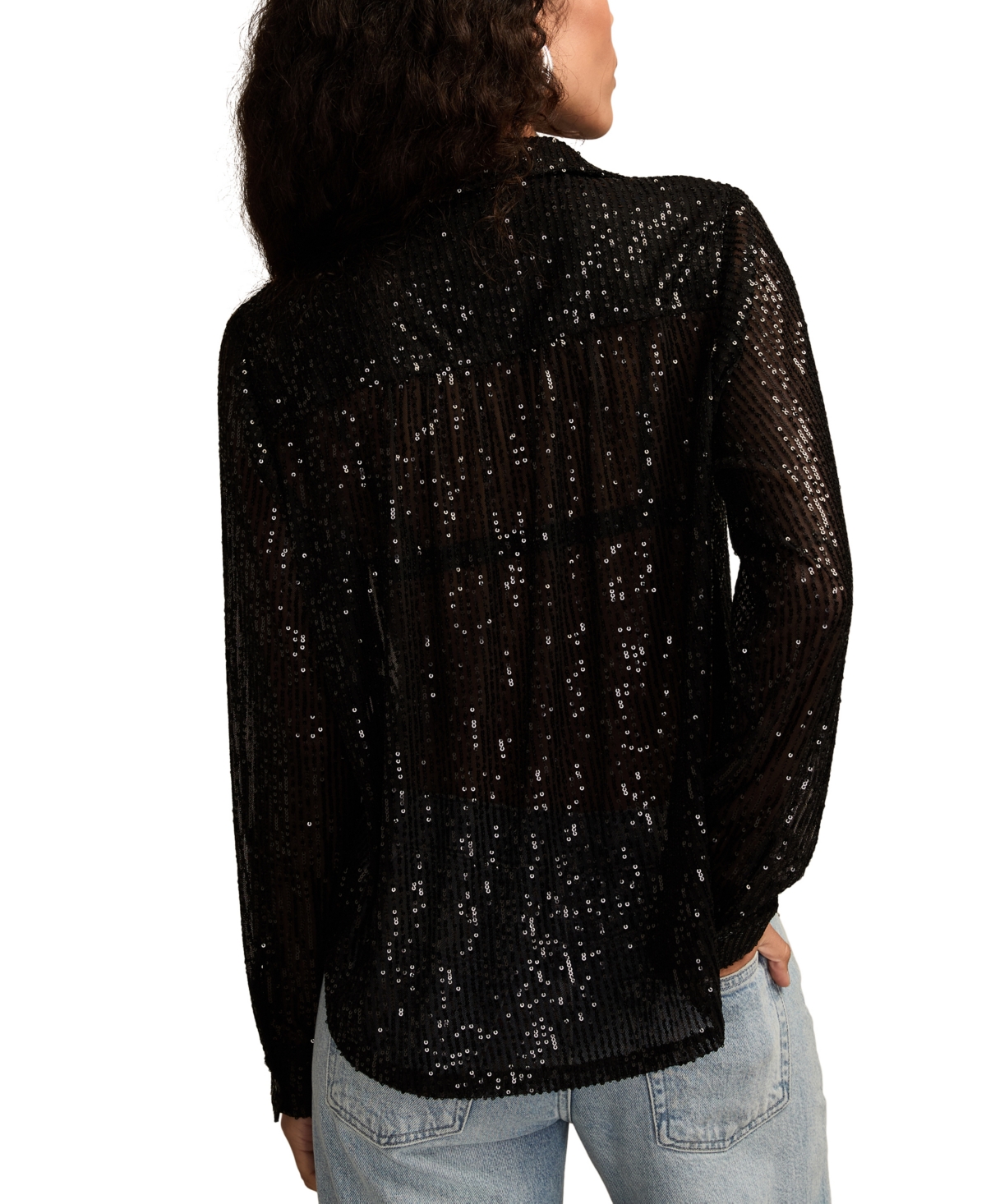 Lucky Brand Sheer Sequin Shirt In Black