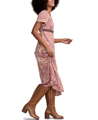 Women's Lace Trim Floral Midi Dress