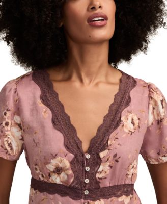 Women's Lace Trim Floral Midi Dress