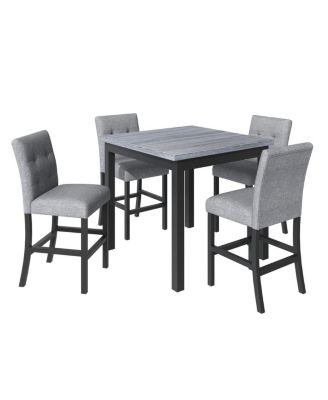 5-Piece Counter Height Dining Set with Upholstered Chairs, 35.4" Square Pub Table and 4 High-Back Stools for Kitchen or Dining Room