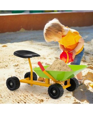 Kids Ride-On Sand Dumper Outdoor Sandbox Toy w/ Controllable Shovel & 4 Wheels