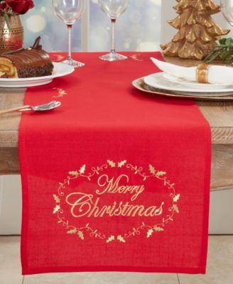 Merry Christmas Embroidered Design Table Runner, 14" x 120"