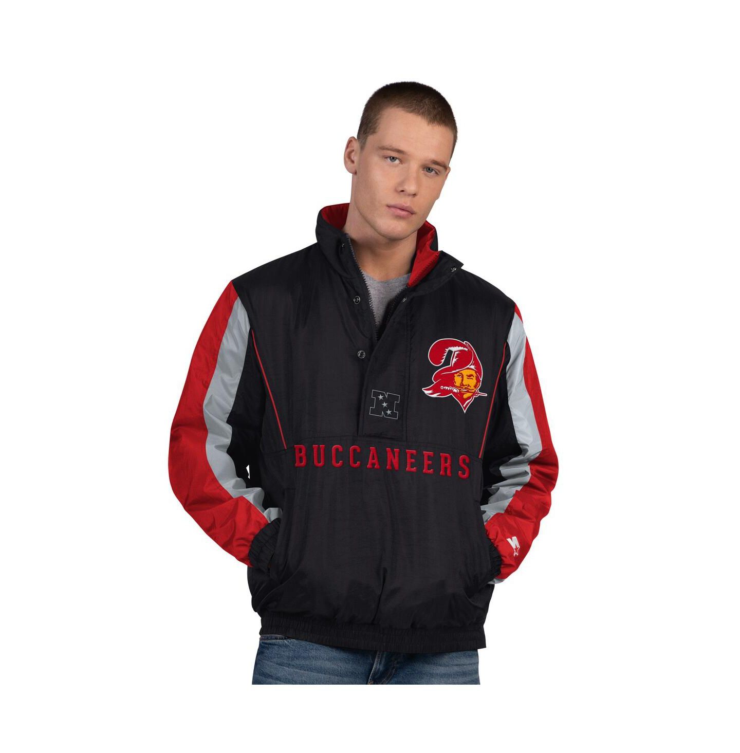 Мужская куртка Starter Black Tampa Bay Buccaneers Thursday Night Gridiron Vintage Logo Half-Zip — фото 1